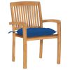 Patio Chairs 2 pcs with Blue Cushions Solid Teak Wood