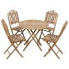 5 Piece Folding Patio Dining Set with Cushions Bamboo