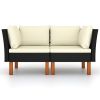 Corner Sofas 2 pcs Poly Rattan and Solid Eucalyptus Wood