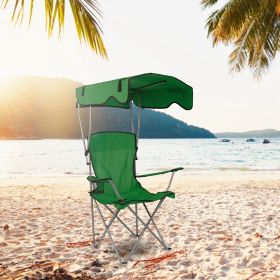 Foldable Beach Canopy Chair Sun Protection Camping Lawn Canopy Chair 330LBS Load Folding Seat w/ Cup Holder For Beach Poolside Travel Picnic (Option: Green)