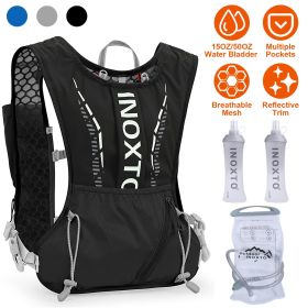 Sport Hydration Vest Running Backpack with 15oz 50oz Water Bladder Adjustable Strap Storage Bag for Trail Running Marathon Race Hiking (Option: Black)