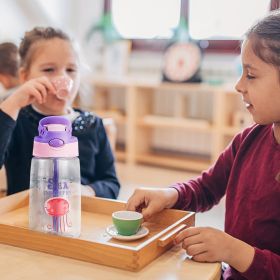 16.2Oz Leak-proof Kids Water Bottle with Straw Push Button Sport Water Bottle for Kids Crab Ship Jellyfish Rocket (Option: Jellyfish)