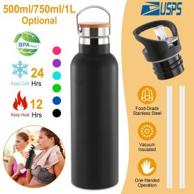 Sports Water Bottle Stainless Steel Vacuum-Insulated Drinking Cup w/ Straws Outdoor Cycling Hiking (Option: 500ml_BLU)